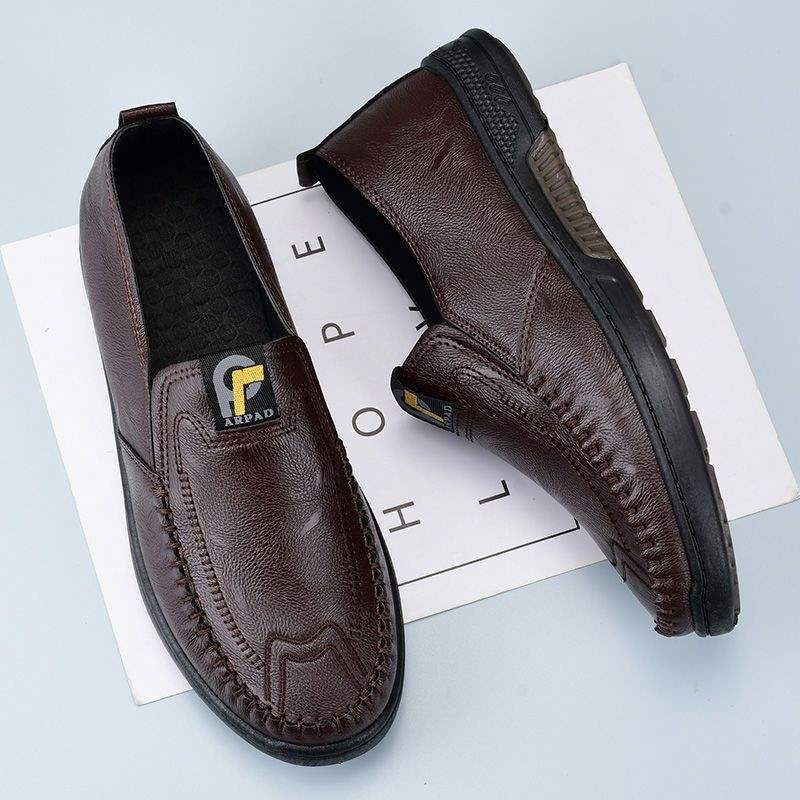 New Men's Leather Shoes Non-slip Soft Sole Middle-aged and Elderly Father Shoes Men's Casual One-pedal Work Shoes Doudou Shoes