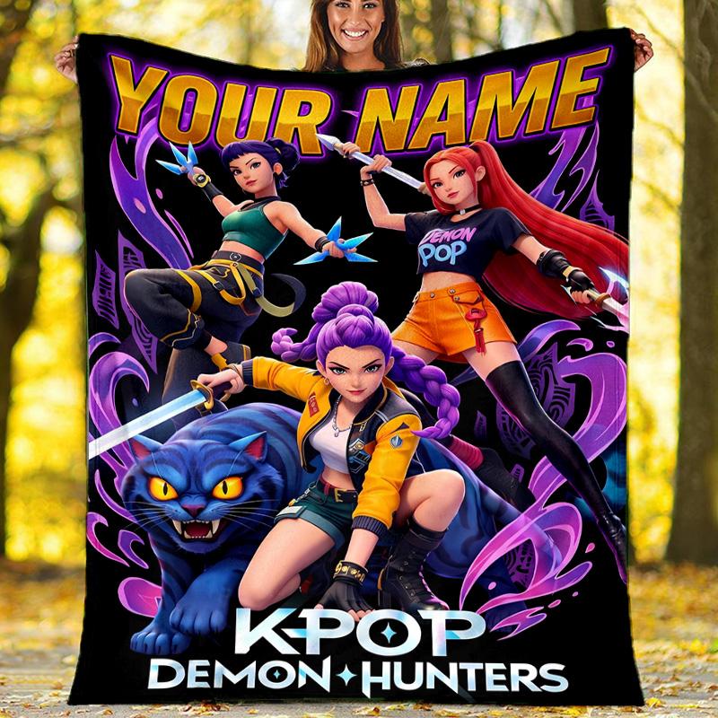 Customiz Name Personality K-Pop Demon Hunters Blanket Soft&Warm Office Bed Travel Lunch Break Blanket,Gift All Seasons