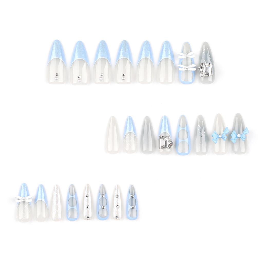 24 Pieces Flash Diamond Burst Flash Wear Nail Piece Bow French Explosion Manicure Press On Nails