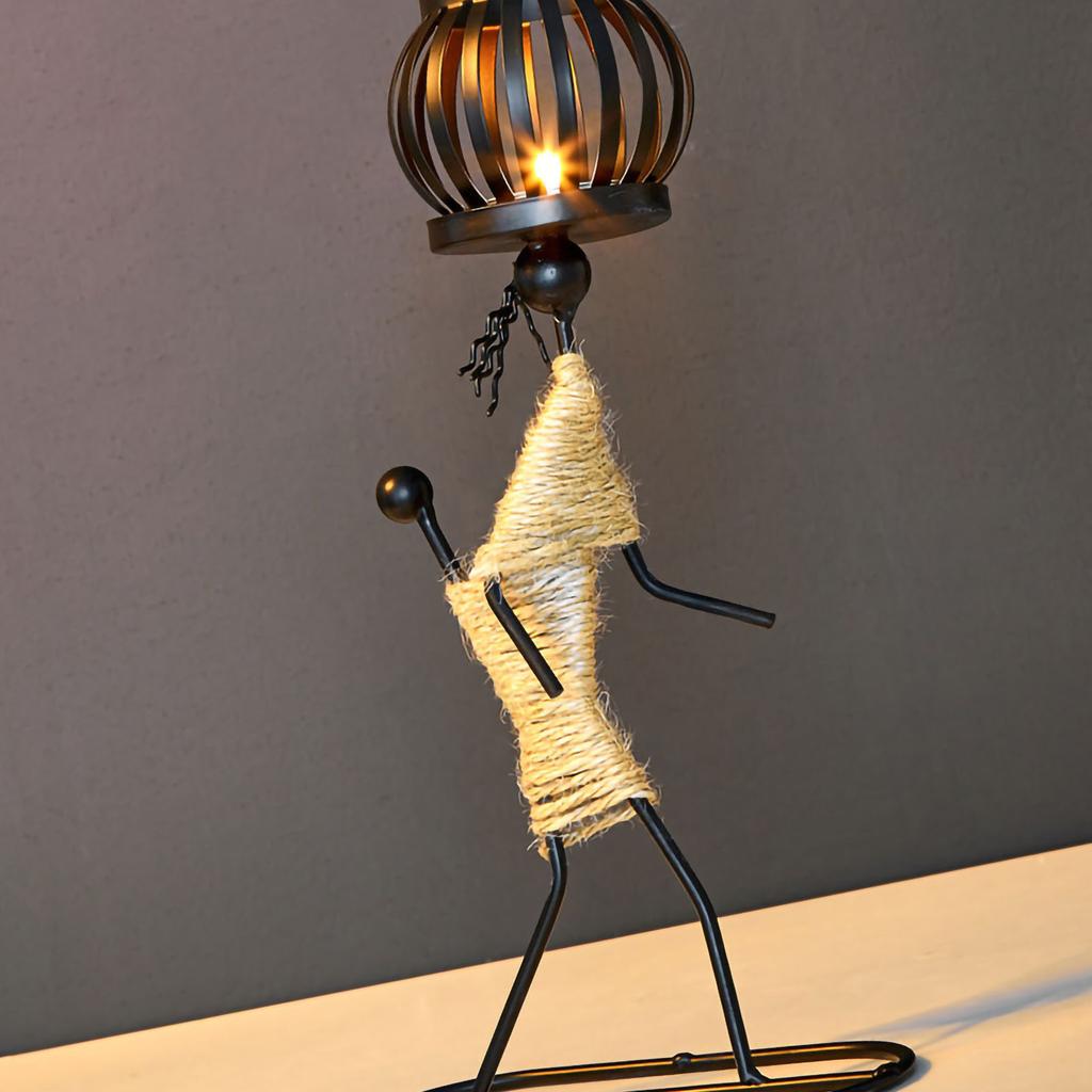 Kerzenhalter Schmiedeeisen Einzigartige Form Hanfseil Künstlerischer Kandelaber Für Bar Dekoration Esszimmertisch