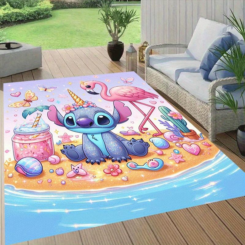 1pc Cute Stitch Pattern Area Rug Soft Flannel Floor Mat for Living Room,Office,Bedroom and Carpet,Sofa Coffee Table Floor Mat