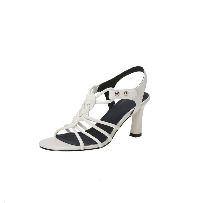 Fashion New Summer Sandals Split Leather Sandals for Women Fashion Round Toe High Heels Sandals Ladies Shoes Golden Gladiator Shoes