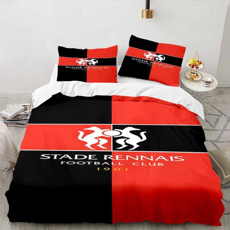3PCS Stade Football Club Crest Bedding set,Ideal For1pc Duvet Cover And 2pcs Pillowcases Perfect for Christmas gift,Ideal for Bedroom, Dormitory