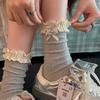 Women's Lace-trimmed Mid-calf Socks for Autumn and Winter, Made of Pure Cotton with Bow Accents, Ballet-style Long Socks To Pair with Small Leather