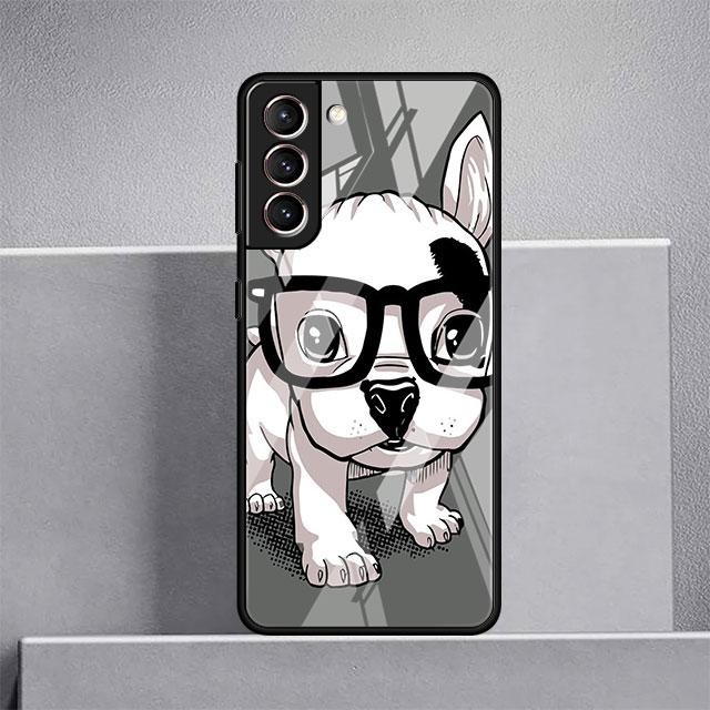 Dog Cute Animal Glass Case For Samsung Galaxy S22 S20 FE S21 Plus Phone Cover S10 5G S9 Note 20 Ultra 10 Lite Shell