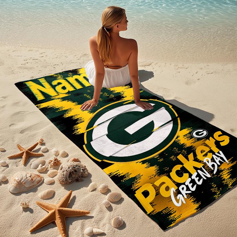 Personalized Name Green Bay Packers Printed Beach Towel,a Quick-drying, Absorbent Mat Suitable for the Beach, Pool, Gym, and Travel Fans Gift 73
