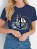 Hauts Décontractés d'Été Élégants pour Femmes Manches Courtes Imprimé Graphique Ancre Bord de Mer Tenue Quotidienne d'Extérieur T-shirts à Col Rond Vêtements pour Femmes