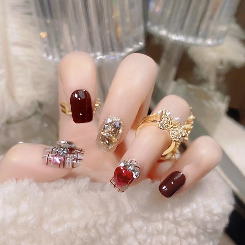 Cute Japanese Cat Eye Short Handmade False Nails Nail Art Stickers