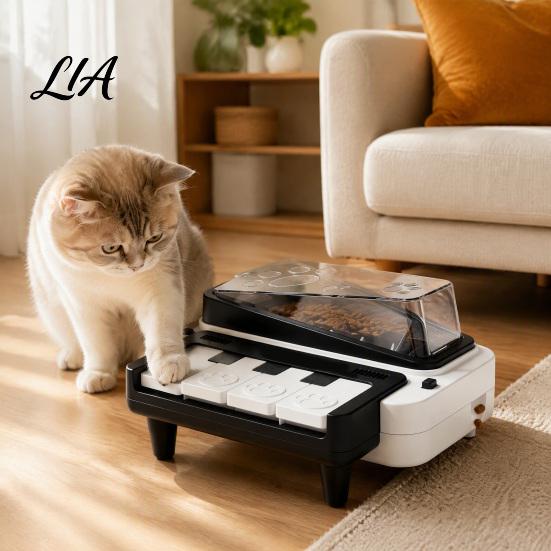 Automatic Cat Treat Toy Dog Piano Feeder, Interactive Dispenser Toy, Non-slip Base Feeder with Sound Educational Pet Effects, Transparent Food Storage