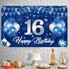 2D Plane, 1 Piece of Blue 16th Birthday Decoration Banner, Suitable for Boys and Girls In Navy Blue