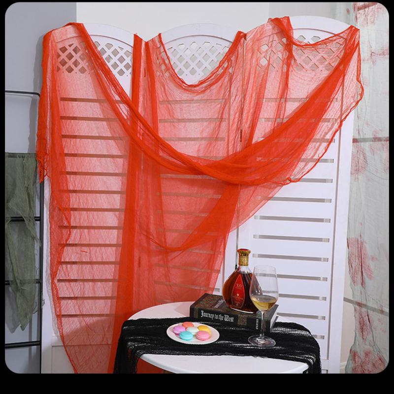 200*800cm, Halloween Gauze Decoration, Black, Fine Gauze, Blood Splattered Haunted House Party Decoration, DIY Horror Atmosphere Decoration Supplies