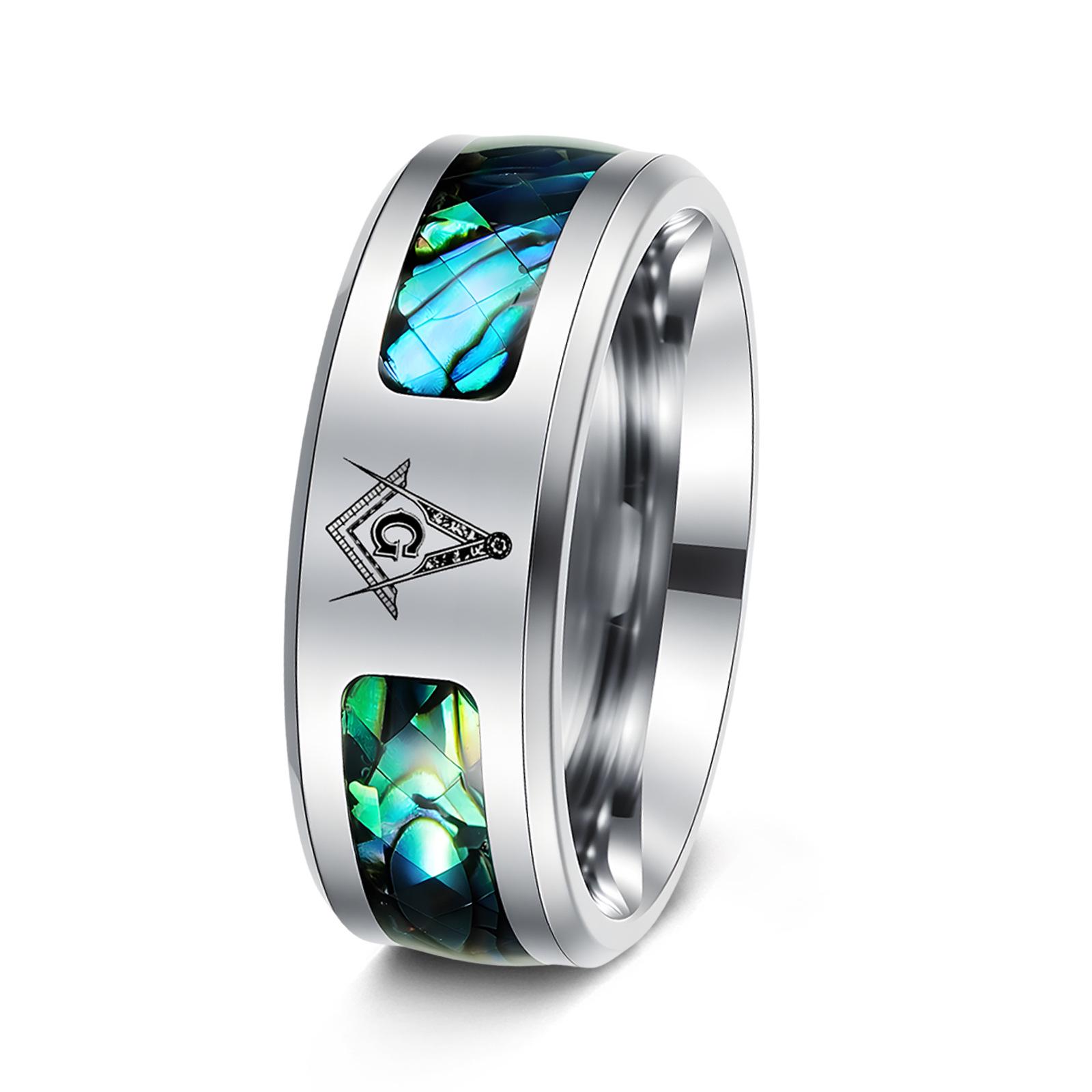 

Abalone Shell Marine Style Men s Stainless Steel Half-circle Ring with Engraved Logo Size 7