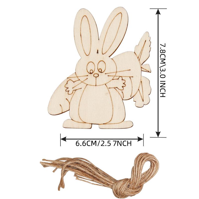 10pcs Wooden Rabbit Pendants Easter Egg Hanging Ornament For Happy Easter Home Party Decoration Kids DIY Painting Gifts Supply