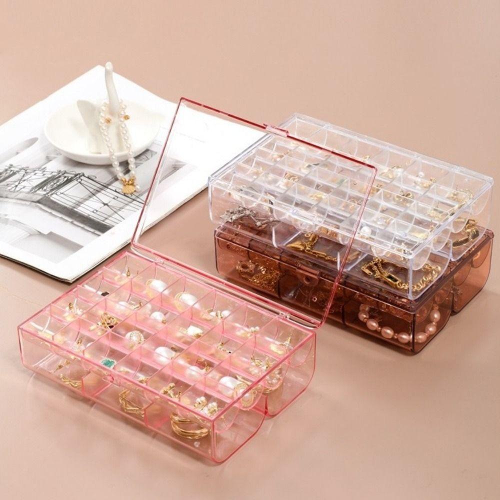 2 Layers Jewelry Storage Box Transparent Dust-proof Desktop Jewelry Case Space Saving Large Capacity Necklace Storage Case
