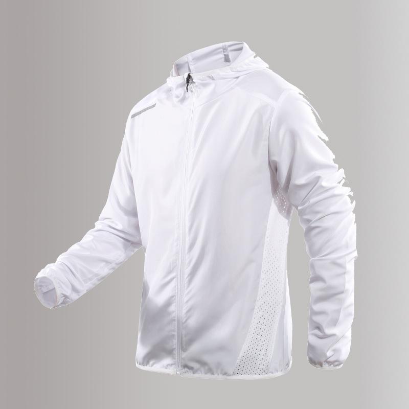 Men Hooded Full Zip Lightweight Running Jacket With Breathable Mesh Side S белый