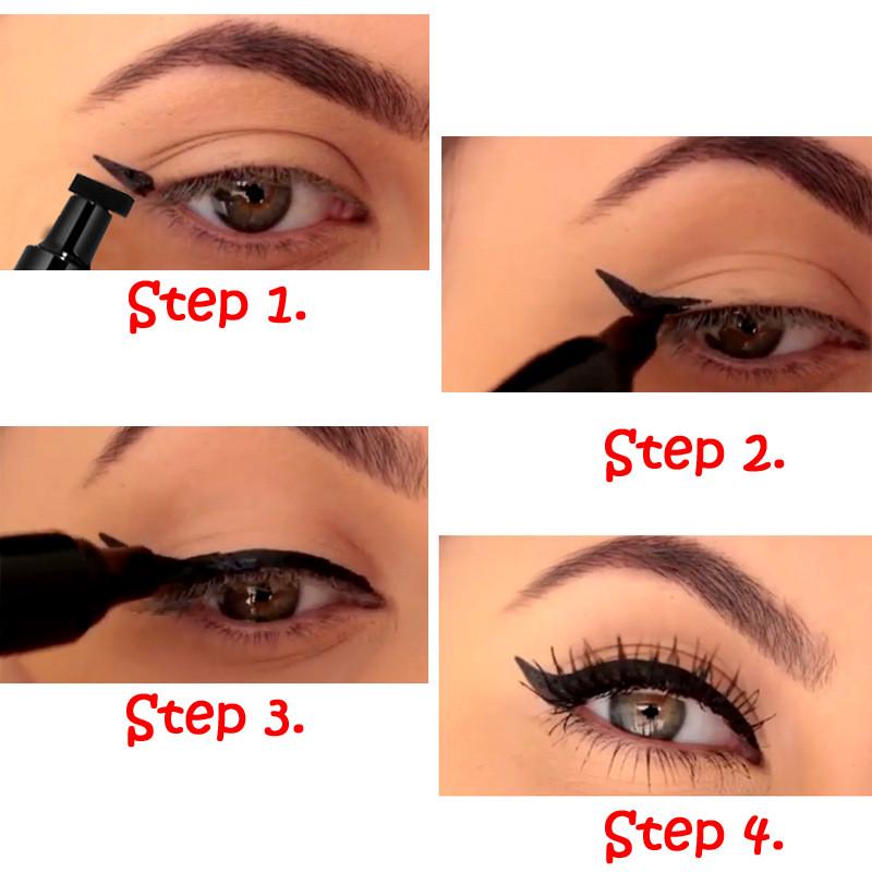 Fashion Double-Headed Stamps Eye Liner Quick Dry Waterproof Black Liquid Eyeliner Pencil Makeup Tool