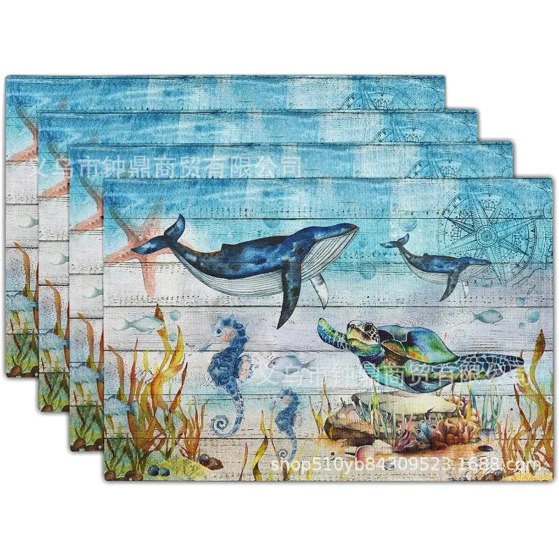 1PC Beach Theme Placemats Summer Ocean Blue Coastal Sea Life Table Mats Heat-Resisting Non Slip Placemats