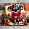 Festive Koala with Gingerbread Pattern Blanket Flannel Material Soft Warm for All Seasons, Home Outdoor Camping Picnics RV