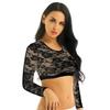 Women's Sexy Tops Lace Mesh See Through Long Sleeves Crop Tops Short Blouse T-shirt Clubwear Streetwear