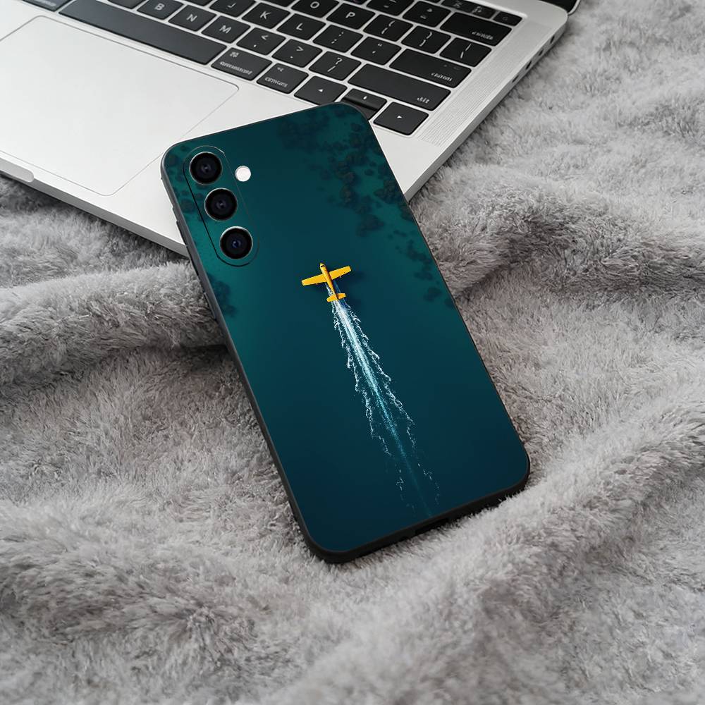 Aircraft & Sky Black Soft Silicone Phone Case for Samsung Galaxy A73, A71, A72, A70, A53, A52, A51