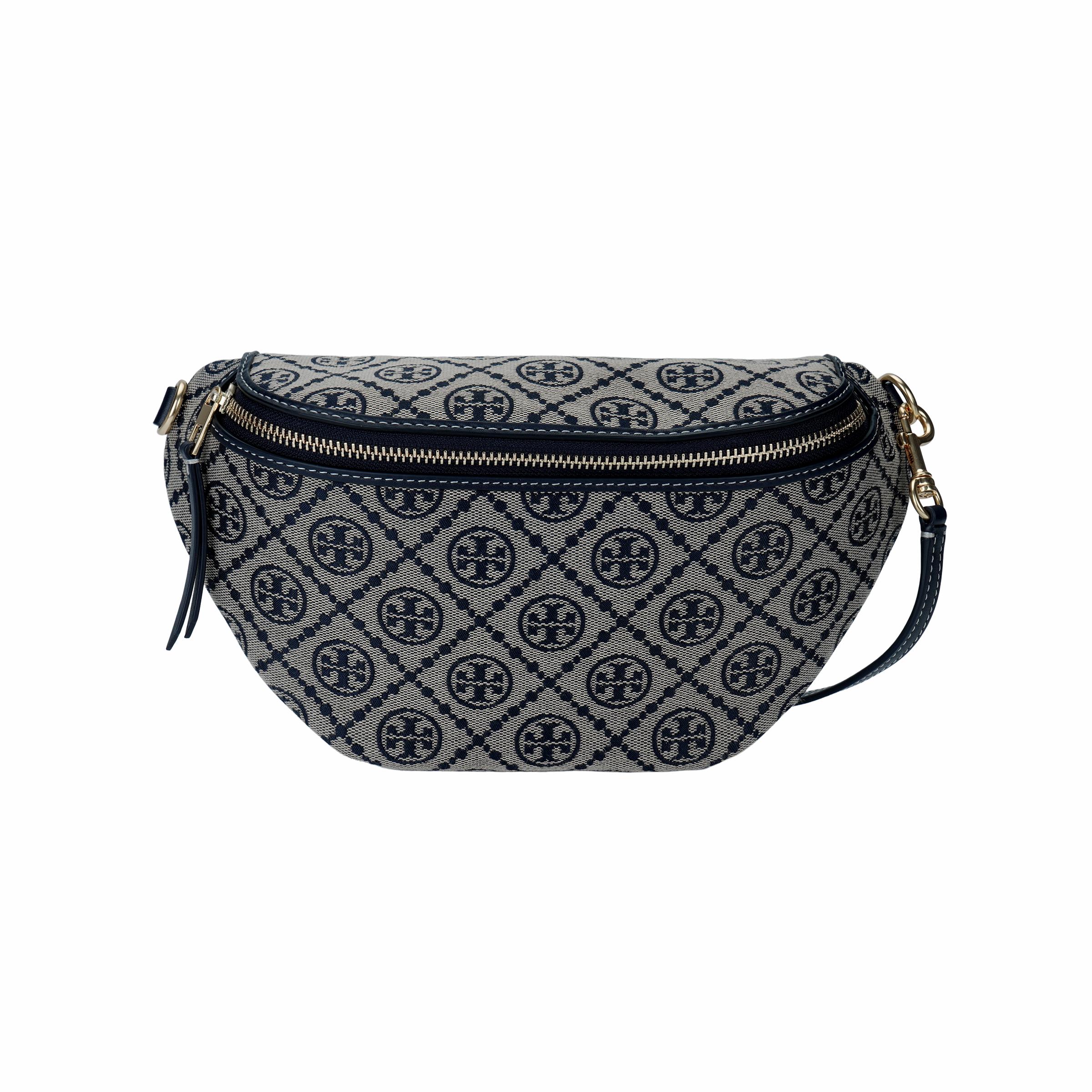 Tory Burch T Monogram Embossed Classic Logo Pattern Zipper Closure Cotton Waist Bag Women waist bag Navy-Blue 162094-405 Basic Set BagDust Bag 30590₽