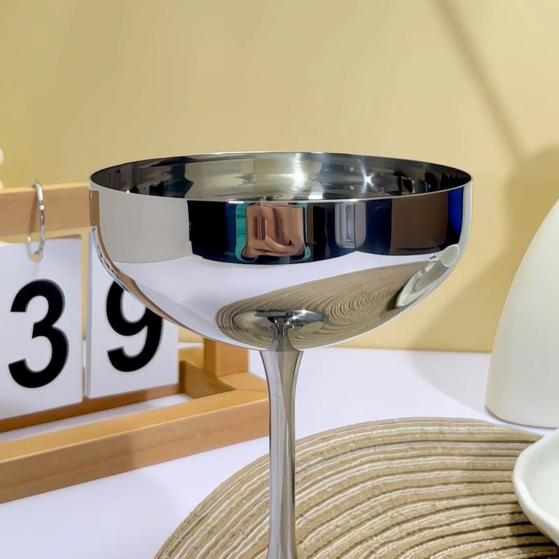 304 Edelstahl Salatschüssel Bar Hohes Fußdesign Kreative Silber Retro Eisbecher Restaurant Obstbecher Zubehör