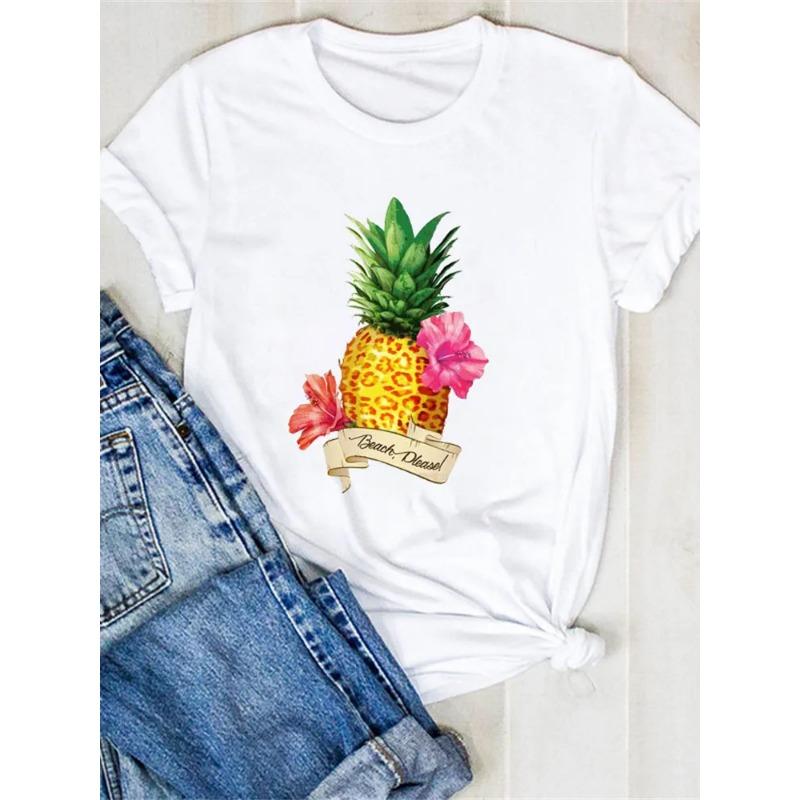 

Женская футболка с изображением ананаса, лапы, собаки, домашнего животного, мультфильма, фруктов, пляжная женская трендовая футболка, красивый топ, красивая футболка с графическим рисунком