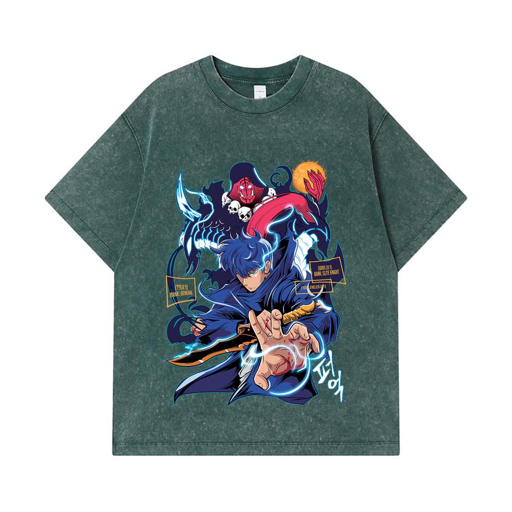 275 GSM Washed T-shirts 100% Cotton Solo Leveling V14 Print Unisex Heavy Cotton T Shirt