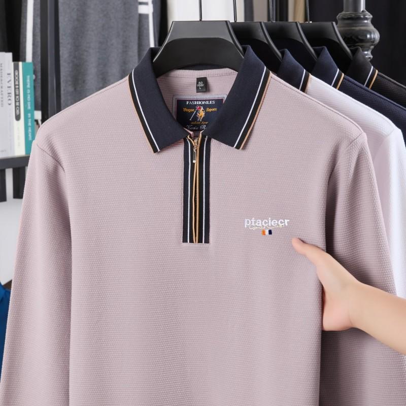 

Осень 2025 Новая Мужская Повседневная Деловая Хлопковая Футболка Поло Однотонного Цвета с Длинным Рукавом, Молодежная Высококлассная Темпераментная Футболка 3XL