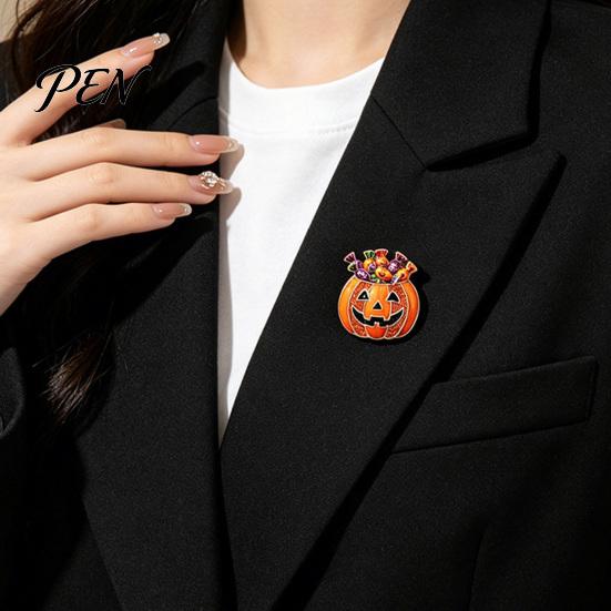 Clothes Decorative Accessory Halloween Pumpkin Candy Bowl Brooch, Rhinestone Holiday Themed Brooch Holder Lapel Pin, Costume Jewelry Clothing