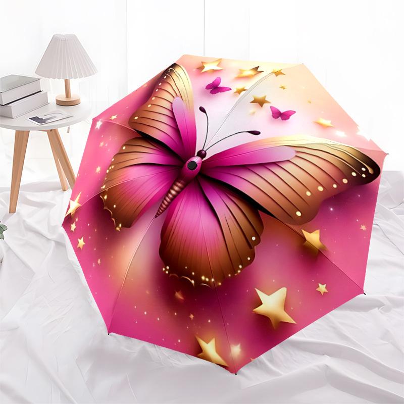 1pc Butterfly Stars Automatic Opening/Closing Umbrella with Operation & Windproof Canopy - Folding Design, Holiday Gift yy260225197