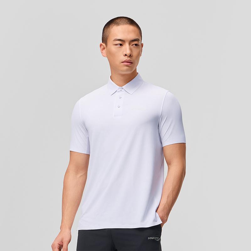 SAUCONY Solid Logo Casual Cool Sun Protection Quick-Dry Short Sleeve Polo Shirt Men Polo Shirts Pearl-White SC2249041B-WT02