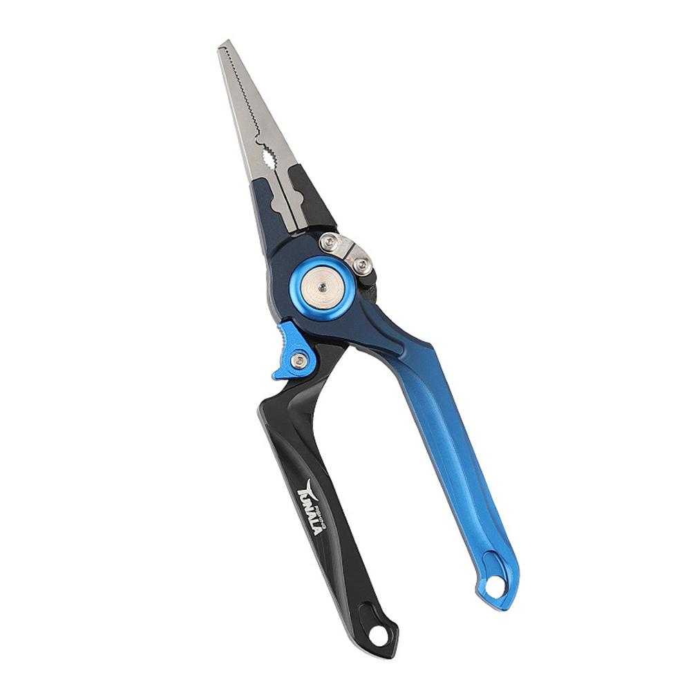 

Самоблокирующиеся рыболовные плоскогубцы, резак для плетеной лески, инструмент для извлечения приманки с защитой от потери веревки синий