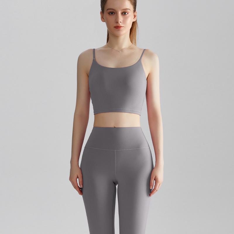 

LAHN Йога Пилатес Набор: Топ на тонких бретелях с фиксированными чашками и брюками с высокой талией и подъемом бедер, спортивный костюм для фитнеса L