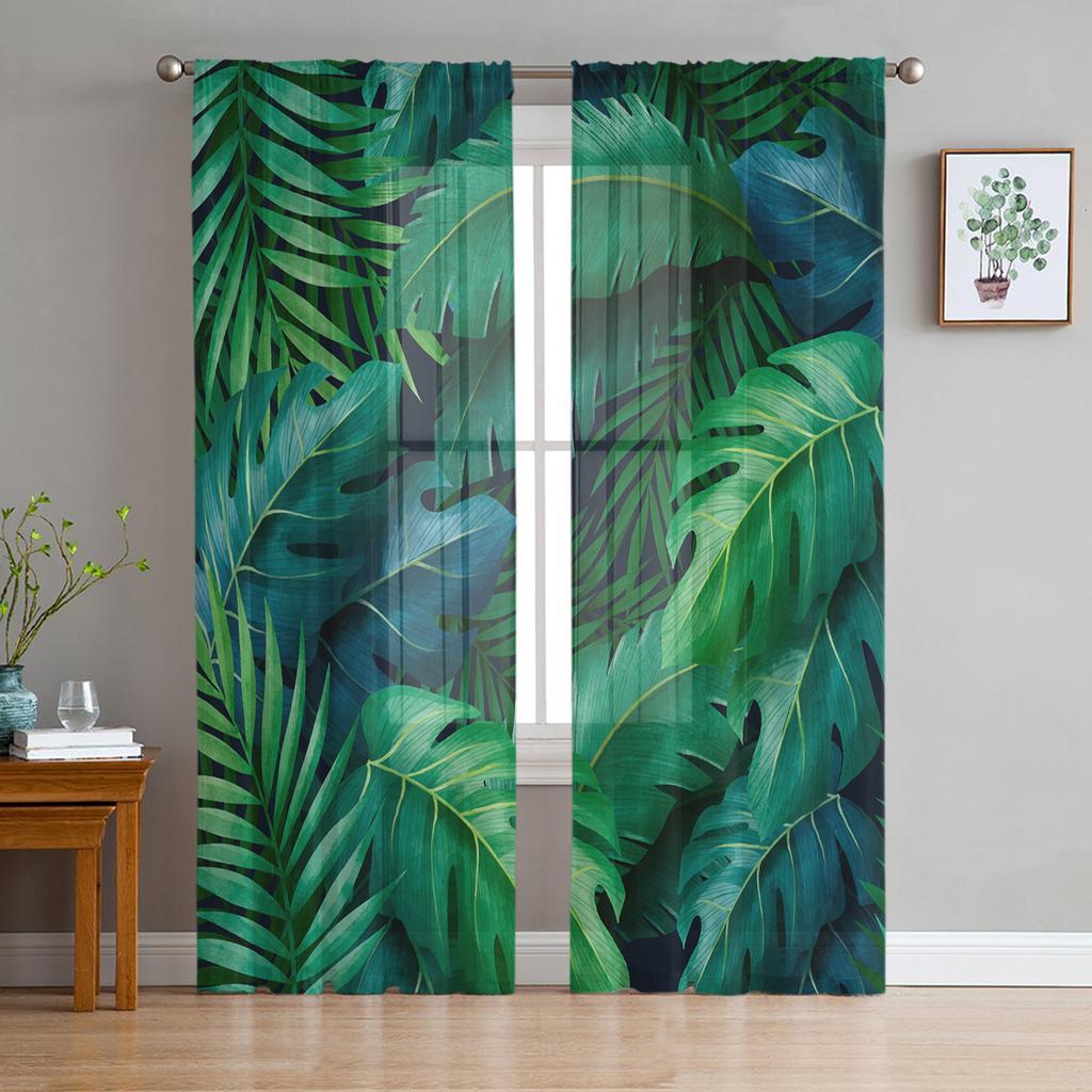 Green Leaves Jungle Plant Nature Modern Tulle Curtains For Living Room Sheer Curtain Bedroom Voile Decorative Window Treatments