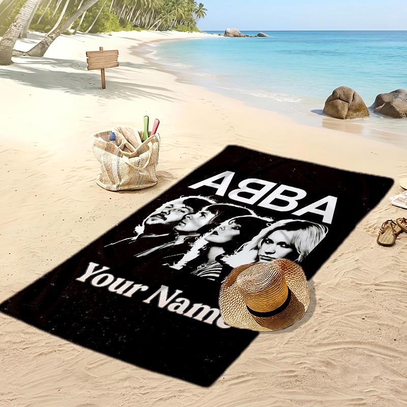ABBA Custom Beach Towel, Print Your Name Text Lightweight Absorbent Towel for Swimming Travel