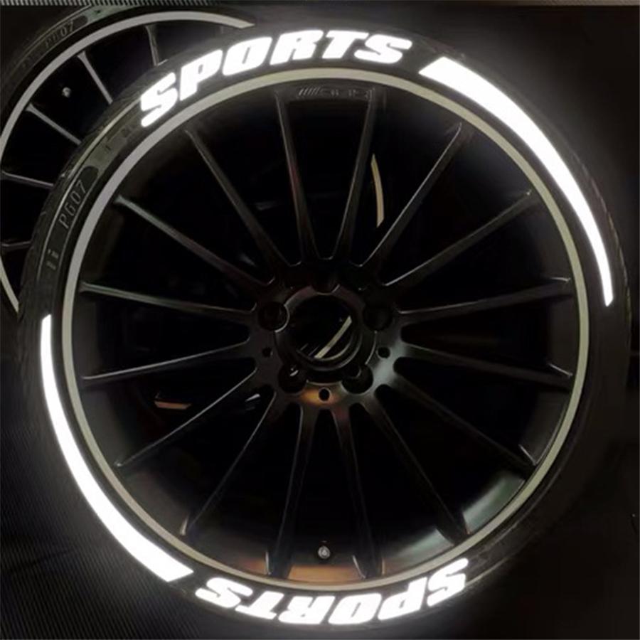 3D 8 Groups Sports Blade Night Reflective Permanent Tire Lettering Car Decals Decoration Stickers Kit Stickers for 4 Tires