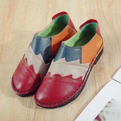 Top Cowhide Soft Single Women's Shoes Ethnic Style Color Spotty Genuine Leather Women's Single Shoes