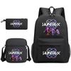 Cartoon Print School Backpack Set Teens Shoulder Bag Pencil Case Bookbag Oxford Fabric Ergonomic Straps