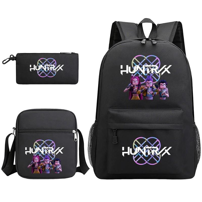 Cartoon Print School Backpack Set Teens Shoulder Bag Pencil Case Bookbag Oxford Fabric Ergonomic Straps