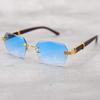 New Rimless Square Sunglasses Man Brand Designer Frameless Gradient Sun Glasses Woman Fashion Vintage Wooden Oculos De Sol