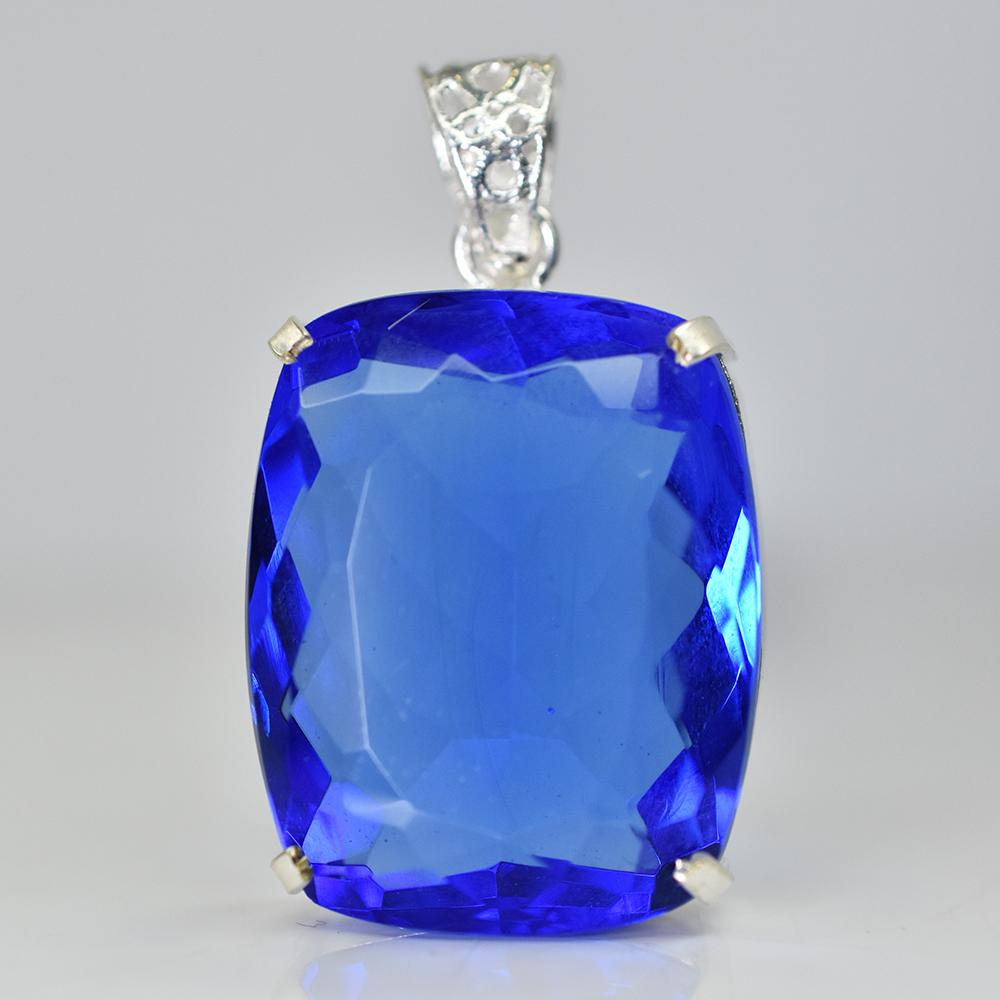 

925 Sterling Silver 81.6 Ct CERTIFIED Brazilian Cushion Cut Topaz Pendant MY-PD-146-NS 23.9 mm Approx.