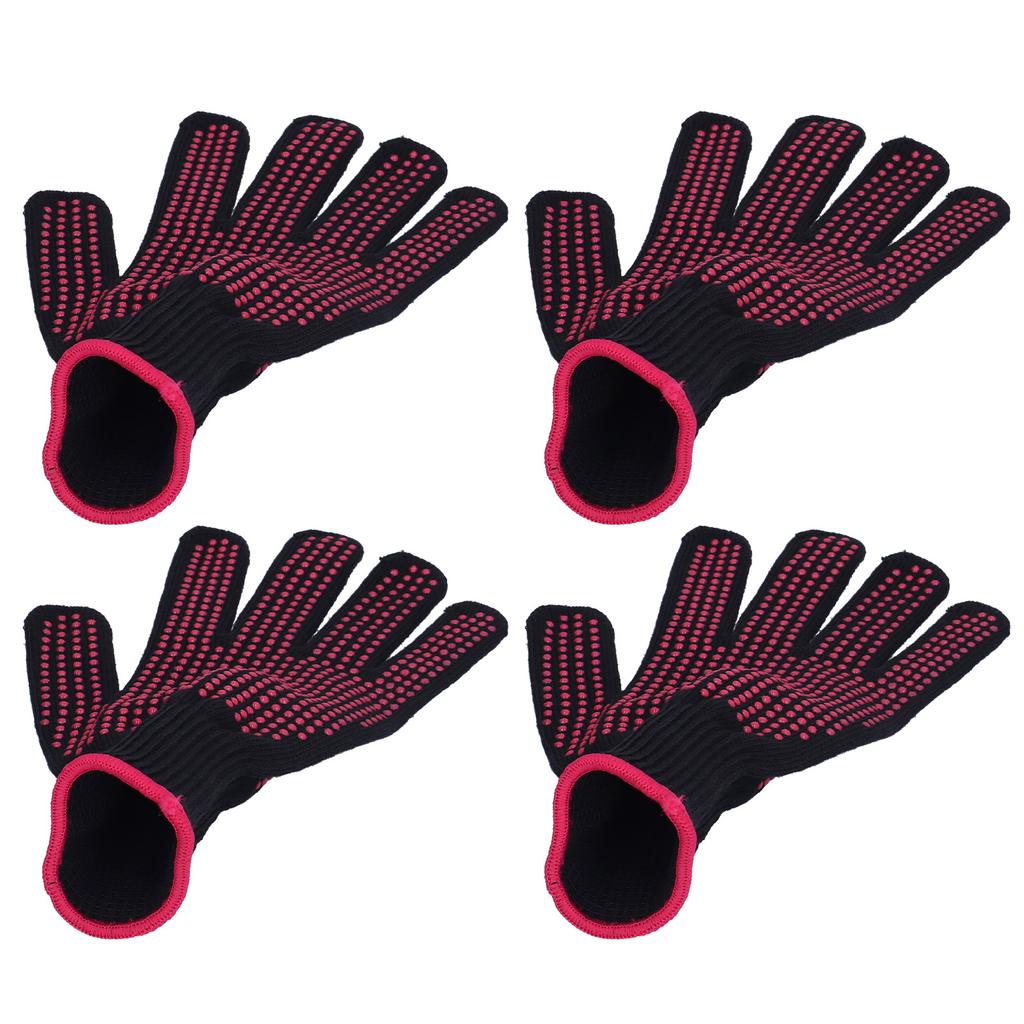 4Pcs Heat Resistant Gloves High Temperature Resistant Anti Scalding Mitts with Silicone BumpsRose Red Silicone Rose Red