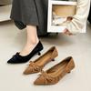 French Bow Pointed Toe Suede Stiletto Single Shoes Women's Fall 2026 New High Heels