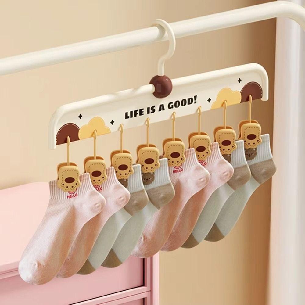 8 Clip Baby Clothes Hangers Portable Cartoon Paw Shape Hanging Sock Clips Windproof Rotatable Socks Organizer Holder Outdoor