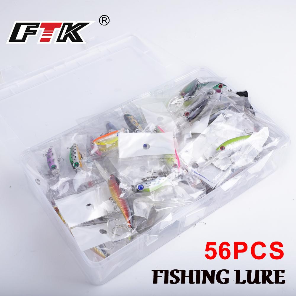 56-teiliges Angelköder-Set (Gemischte Größen) Inklusive Minnow Popper-Kurbelköder mit Koffer zum Salzwasser- und Süßwasserforellen-, Barsch- und Lachsangeln