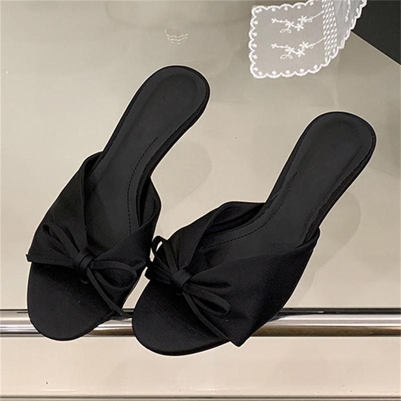 

Fashion Eilyken New Fashion Butterfly-kont Pleated Thin Low Heels Women Slippers Elegant Peep Toe Party Dress Summer Shoes 35 чорний