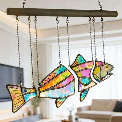 Yousheng Handgefertigter Buntglasfisch Sonnensammler Acrylfisch Fensterhänge-Ornament Handgefertigte schillernde Fisch-Windspiel für Terrasse Garten