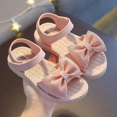 Sandalias 2024 Summer's Princess Child Sandals Bow Tie Girls' Fashion Casual Non Slip Kids Beach Shoes