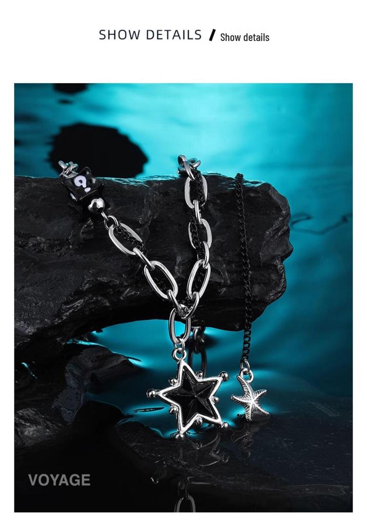 Men's Black Star Pendant Necklace - High-End Niche Design Clavicle Chain Accessory